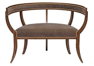 Modern Stained Wood and Upholstered De Millo Window Bench