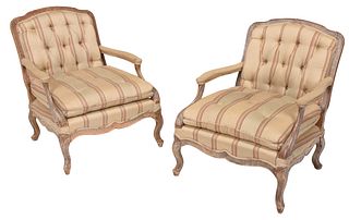 Pair of French Louis XV Style Paint Decorated Fauteuils