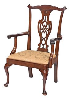 An Unusual Large Chippendale Mahogany Open Armchair
