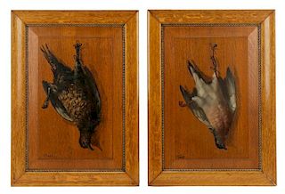 2 Trompe L'Oeil Hanging Pheasant Paintings