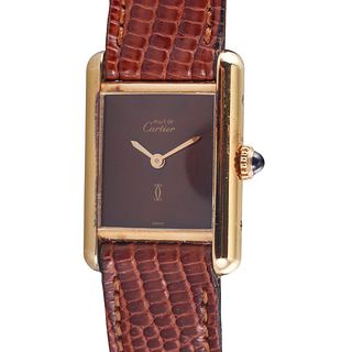 NOS Cartier Tank Vermeil Burgundy Laquer Dial Watch 3 188583