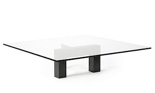 Enameled & Chromed Metal Glass Top Coffee Table
