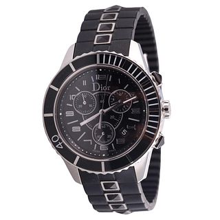 Christian Dior Christal Black Rubber Chronograph Watch CD114317
