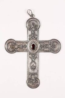 Sterling Silver Cross Pendant w/1.00 Carat Garnet