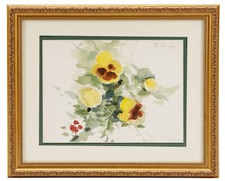 Andre Gisson "Pansies", Watercolor, Signed