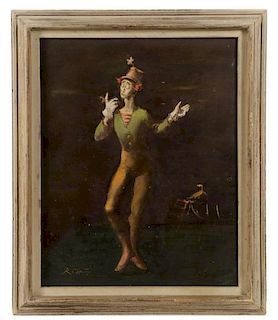 Roman Chatov Oil on Board of Jester, Signed
