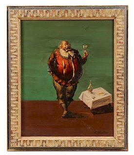 Roman Chatov Oil on Board of a Portly Jester