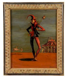 Roman Chatov Oil on Board of Jester, Signed