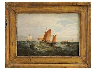 British School, "Fishermen at Sea", 19th C. Oil