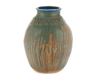 Charles Counts, 13" Art Pottery Carved Vase