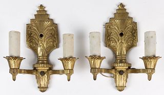 "S & A" CAST BRASS ART DECO PAIR OF ELECTRIC WALL SCONCES