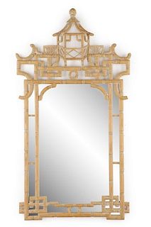 Chinese Chippendale Faux Bamboo Pickled Mirror