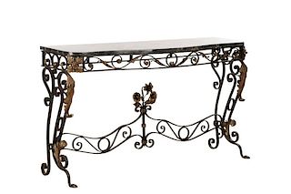 Wrought Iron & Marble Openwork Console Table