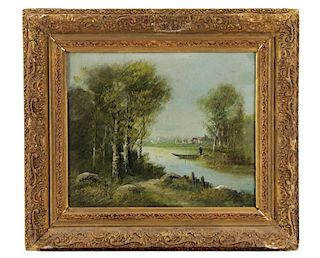 Continental School, "Lakeside in Spring", Signed