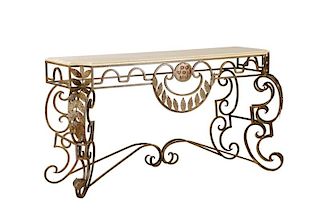 Wrought Iron & Limestone Console Table