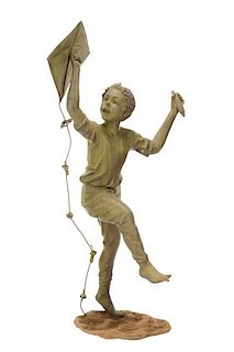Large Figural Garden Sculpture, "Kite Boy"