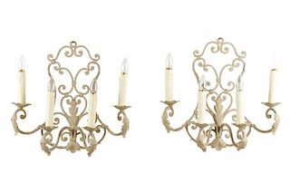 Pair Continental Neoclassical Wrought Iron Sconces