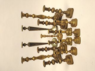 Fifteen Beehive Candlesticks and Pair of Nickel Silver Candlesticks