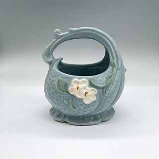 Weller Pottery Basket Vase, White Flowers