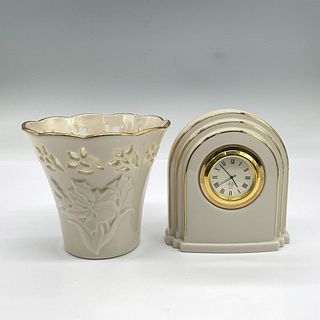 2pc Lenox Porcelain Eternal Clock and Mini Vase