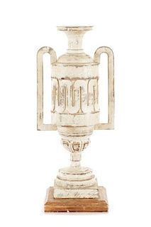 Distressed Neoclassical Turned Wood Decorative Urn