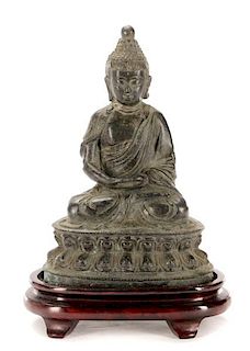 Chinese Bronze Buddha on Stand, Inscribed
