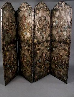 Italian Hand Painted & Embossed Leather Screen
