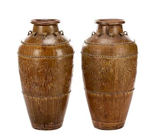 Pair of Large Chinese Stoneware Martaban Jars