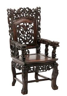 Chinese Carved Hardwood Dragon Armchair