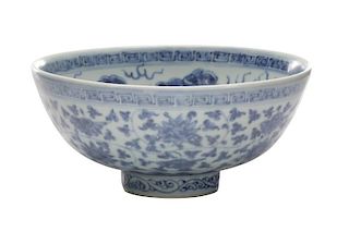 Chinese Ming Period Blue & White Flying Horse Bowl