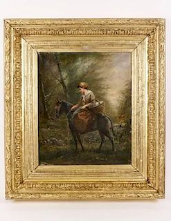 "Peasant Girl on Horseback", Oil on Canvas