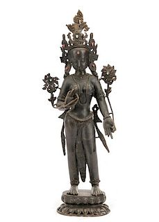 Tibetan Patinated Bronze Figure of Tara