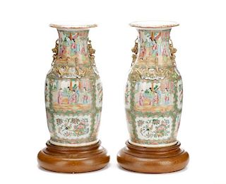 Pair Chinese Export Rose Medallion Rouleau Vases
