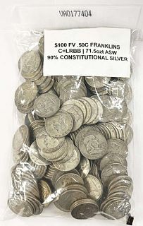 $100 Face 90% Silver Franklin Half Dollars (200-coins)