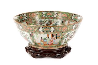 19th C. Chinese Export Rose Medallion Punch Bowl