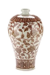 Chinese White & Peach Bloom Glazed Meiping Vase
