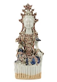 Chinese Porcelain Figure of Guanyin Seated