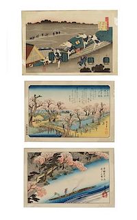 3 Hiroshige Prints from 53 Stations of the Tokaido
