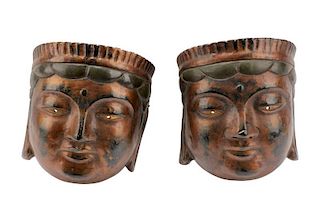 Pair of Japanese Bosatsu Gyodo Masks