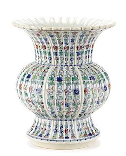 Interesting Chinese Ducai Ribbed Porcelain Vase
