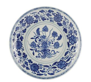 Chinese Porcelain Lotus Bouquet Dish, Marked