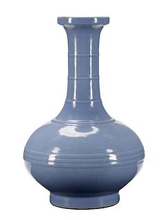 Chinese Porcelain Monochrome Blue Vase, Marked