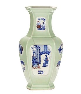 Chinese Hexagonal Baluster Form Vase, Kangxi
