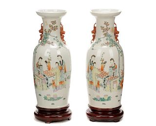 Pair of Chinese Porcelain Floor Vases on Stands