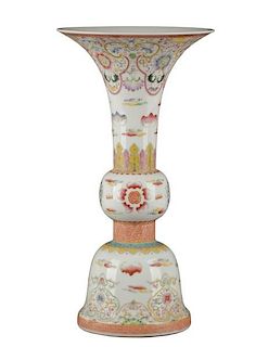 Chinese Famille Rose Gu Form Beaker Vase