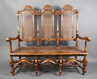 English, Charles II Style Oak 3 Seat Settee