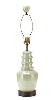 Chinese Glazed Celadon Bottle Vase Table Lamp