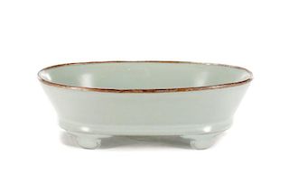 Chinese Footed Bowl w/ Copper Rim