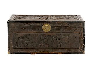Chinese Figural Carved Hardwood Chest