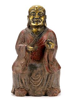 Chinese Cast Iron Statue Seated Luohan Buddha
